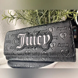 Juicy Couture Black Upgrade U Flap Wallet Embossed Logo Faux Leather NWT